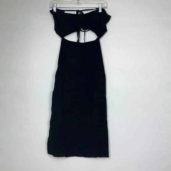 NWT NBD Greta Dress Lace Up Cut Out Sleeveless Neck Tie Bodycon Midi Bla…